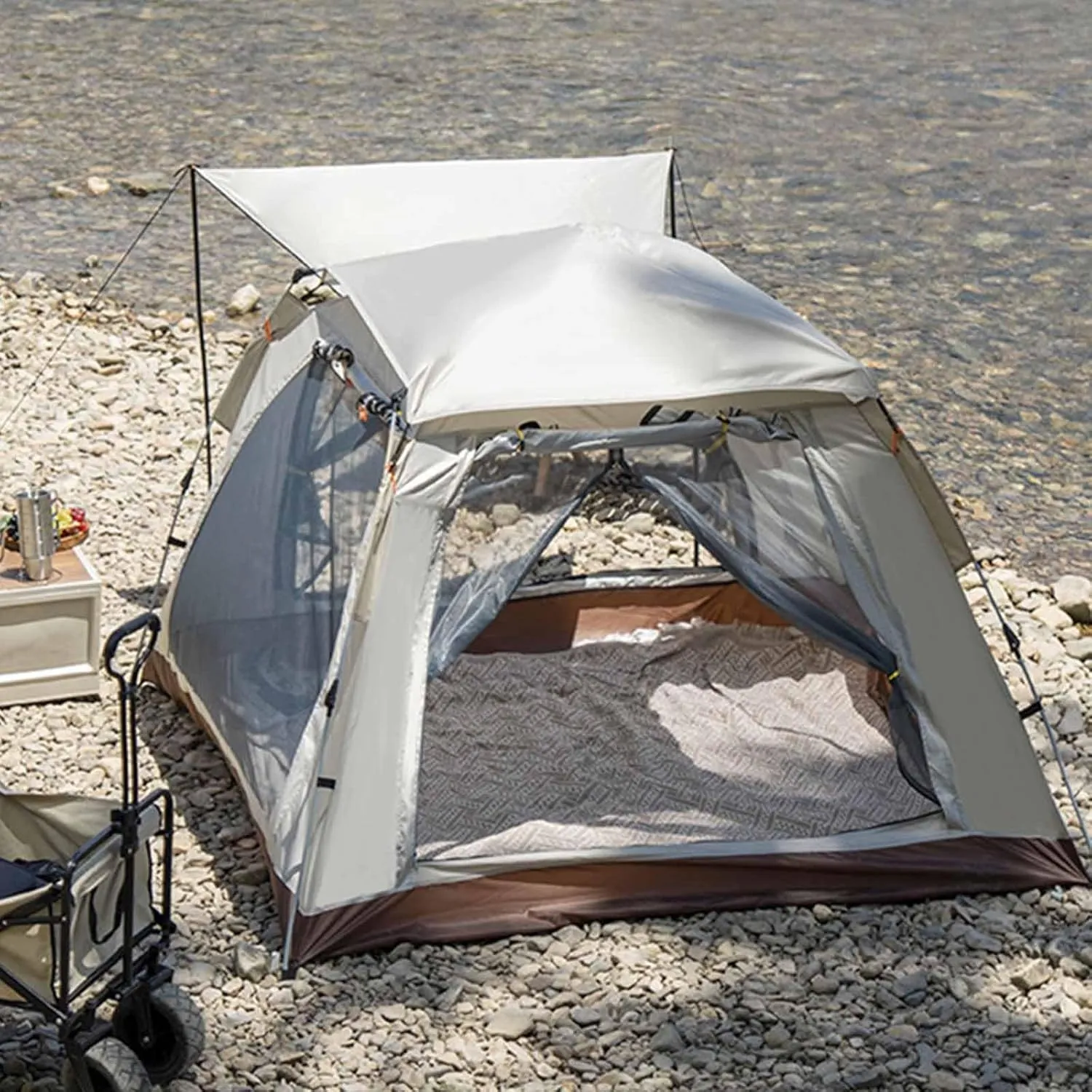 Camping Tent, 3-4 Person Pop Up Camping Tent, Instant Family Cabin Tent with Porch, 2 Mesh Doors and 2 Mesh Windows, Tent Fishing Hiking Awning (Size : B)