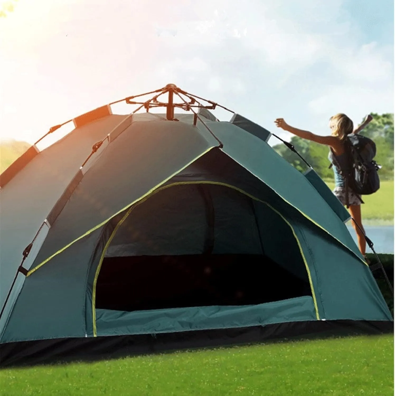 Camping Tent 3-4Person Fully Outdoor Automatic Quick Open Tent Waterproof Tent Camping Family Outdoor Llightweight Instant Setup Tent