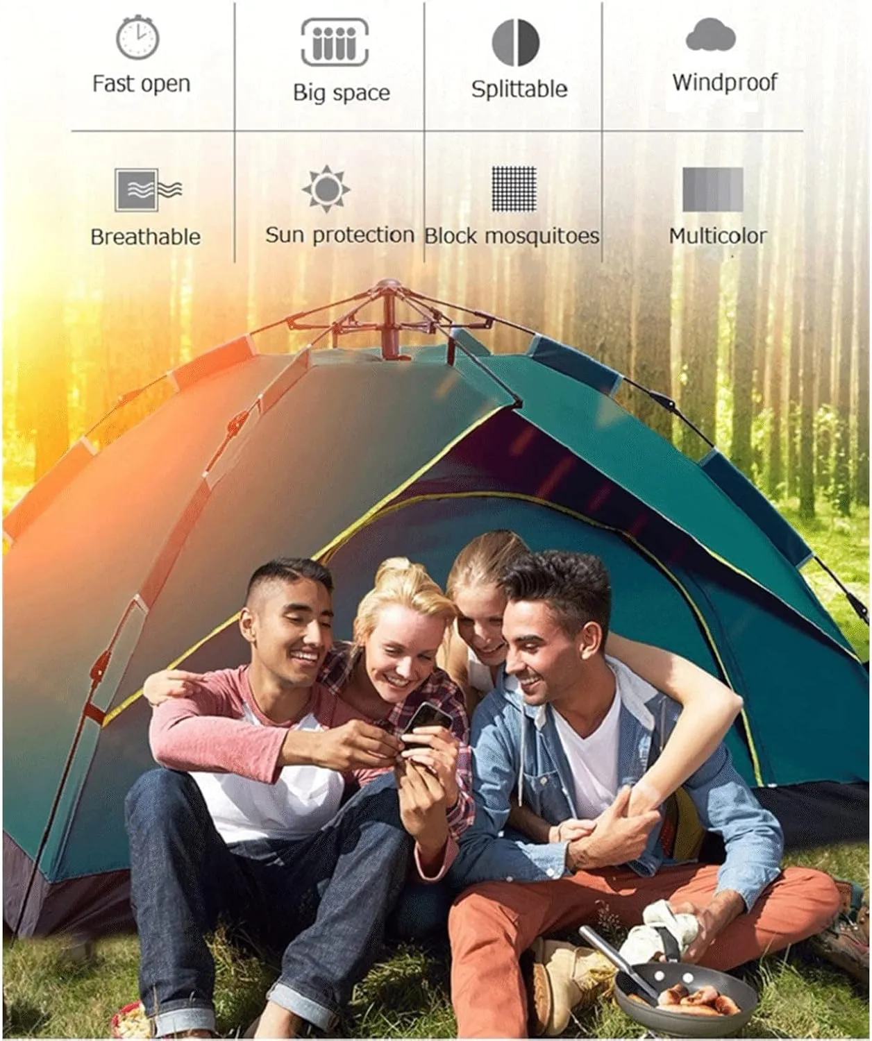 Camping Tent 3-4Person Fully Outdoor Automatic Quick Open Tent Waterproof Tent Camping Family Outdoor Llightweight Instant Setup Tent