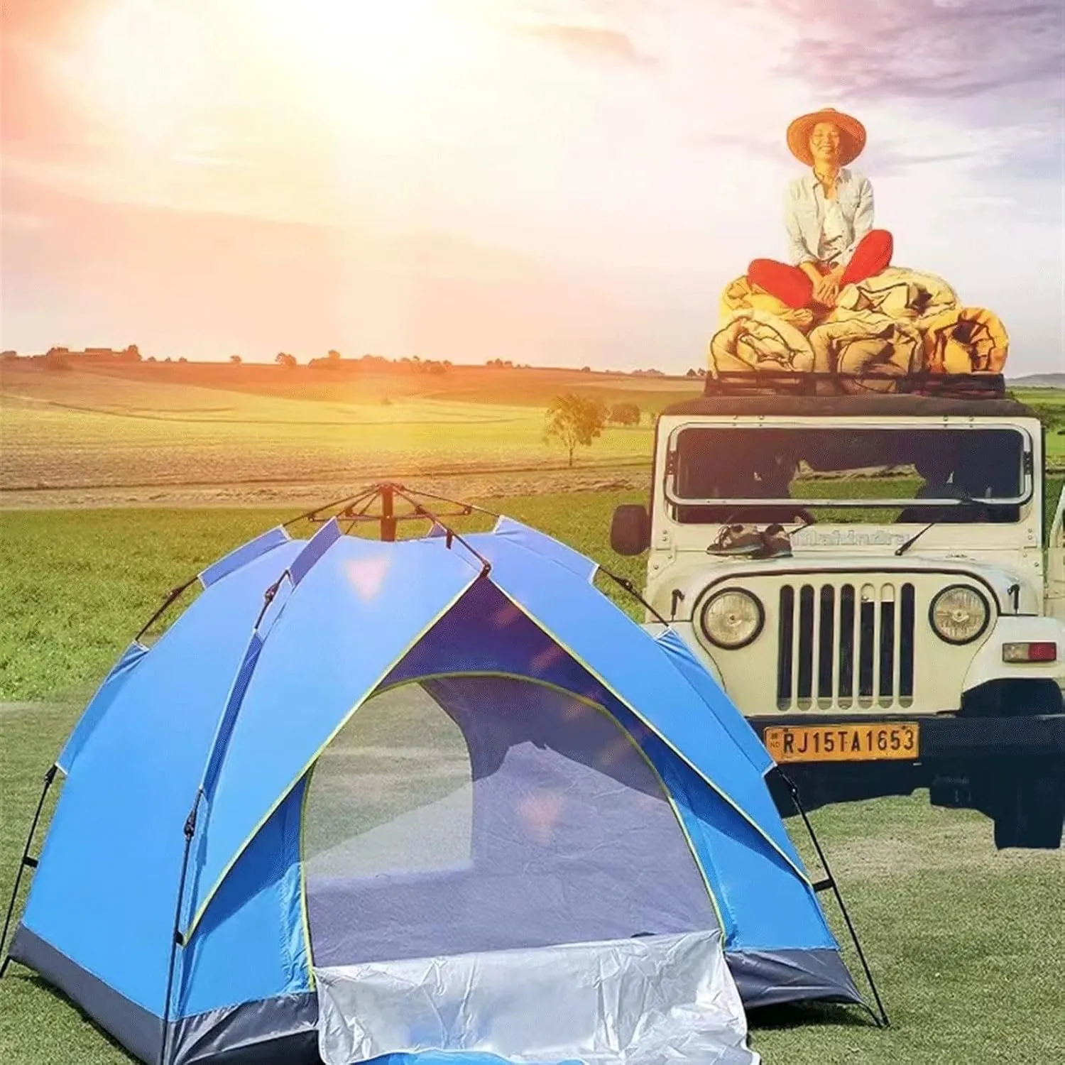 Camping Tent 3-4Person Fully Outdoor Automatic Quick Open Tent Waterproof Tent Camping Family Outdoor Llightweight Instant Setup Tent