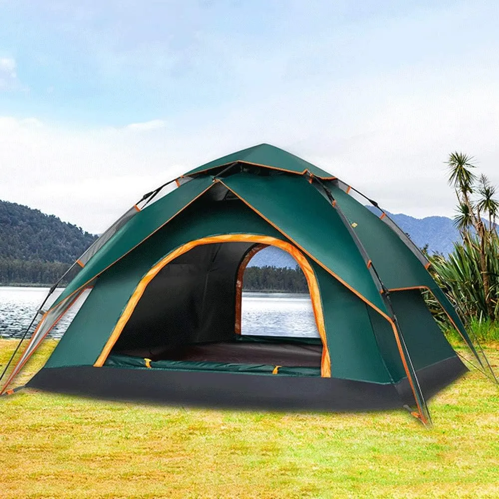 Camping Tent 4 Persons Double Layer Automatic Pop Up Camping Tents Sun Shelter Instant Tent Compact Waterproof Windproof, Perfect for Beach, Outdoor, Traveling, Hi