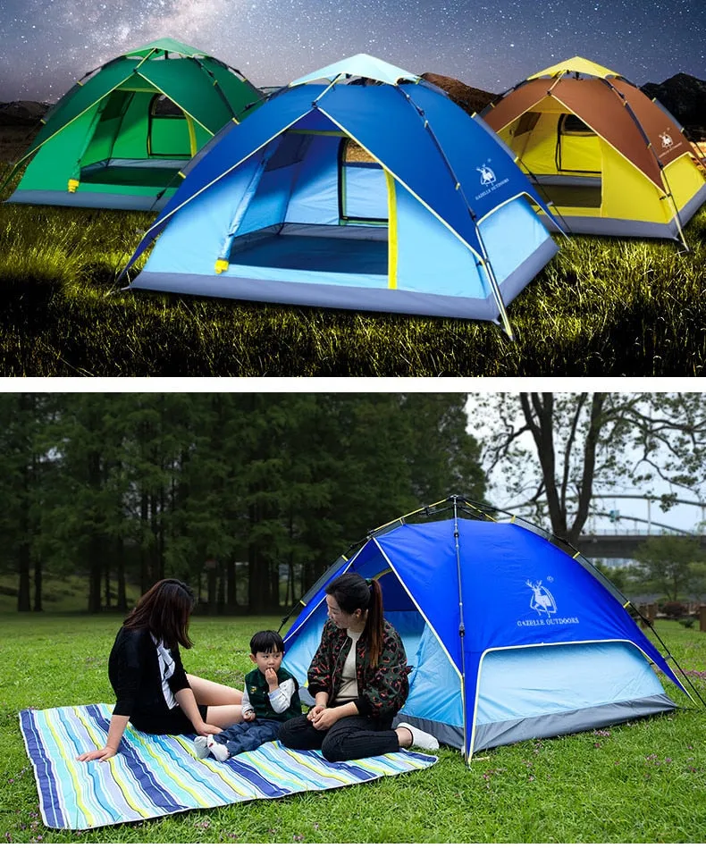 Camping Tent Double Layer 3-4 Person Quick Automatic Opening Green Tent A02