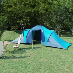 Camping Tent for 6 Persons, Easy Setup with Mosquito Net and 2 Compartments, Blue and Light Blue