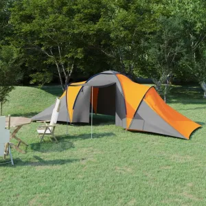 Camping Tent for 6 Persons with 2 Compartments, Gray and Orange, Easy Setup for Outdoor Adventures