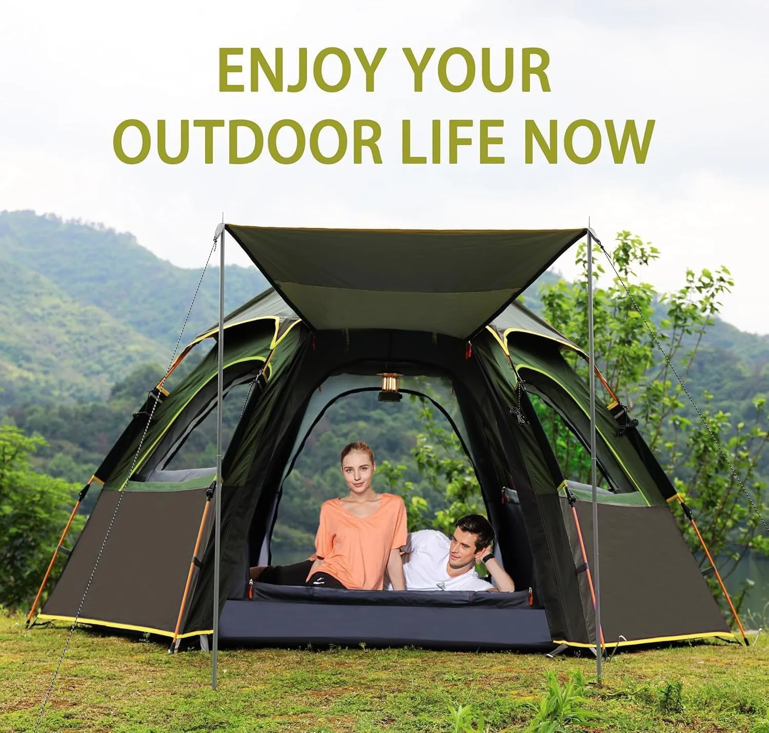 Camping Tent with Instant Setup, 2/3 Person Weatherproof Tent Easy Quick Set Up in 60 Seconds with Rainfly Backpack Tent for Family Camping & Hiking, Upgraded Ventilation,Center Height 66-inch