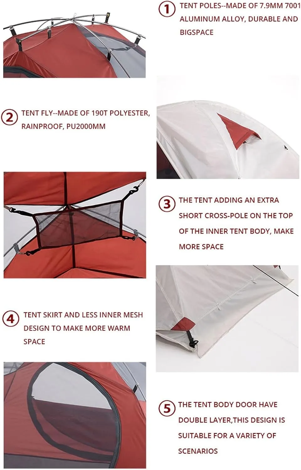 Camping Tents, 2 People Backpacking Tent Outdoor Camping 4 Season Winter Skirt Tent Double Layer Waterproof Hiking Survival (Color : Green, Size : 3 Season 2P)