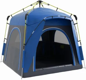 Camping Tents 4 Person Pop Up Tent Quick Setup Automatic Hydraulic Family Travel Tent w/Windows, Doors Carry Bag Included, Blue