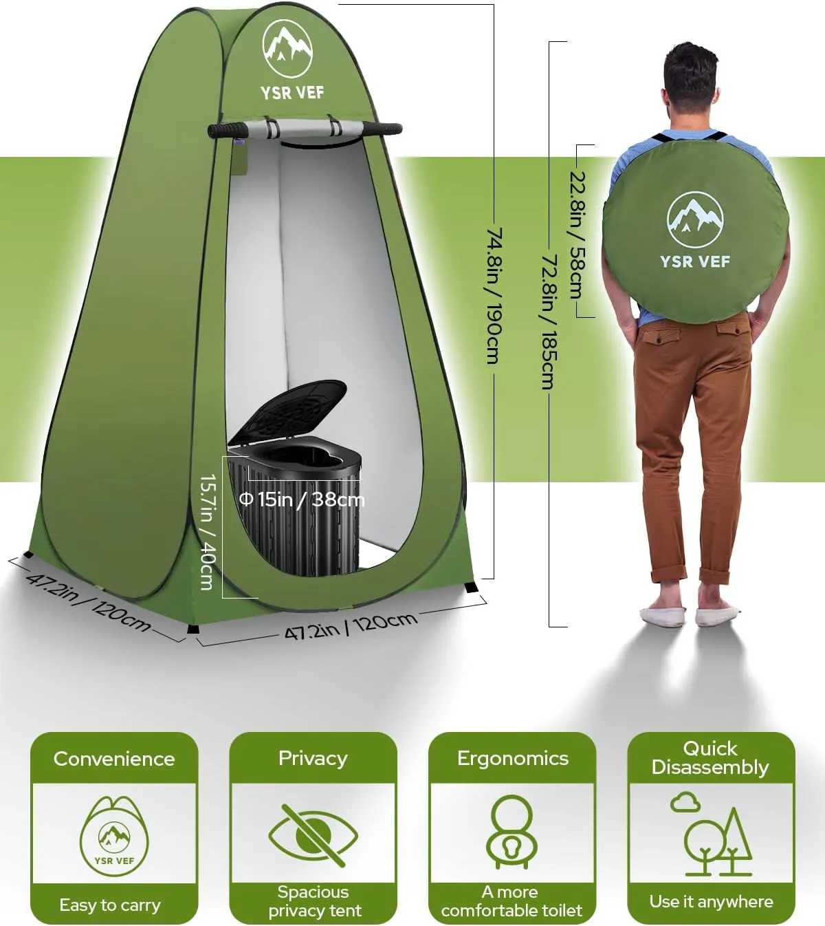 Camping Toilet with Pop-Up Privacy Tent and Liquid Waste Gel, Portable Toilet for Camping with Large Tent, Ergonomic Potty Provides Enhanced Comfort, Suitable for All Ages