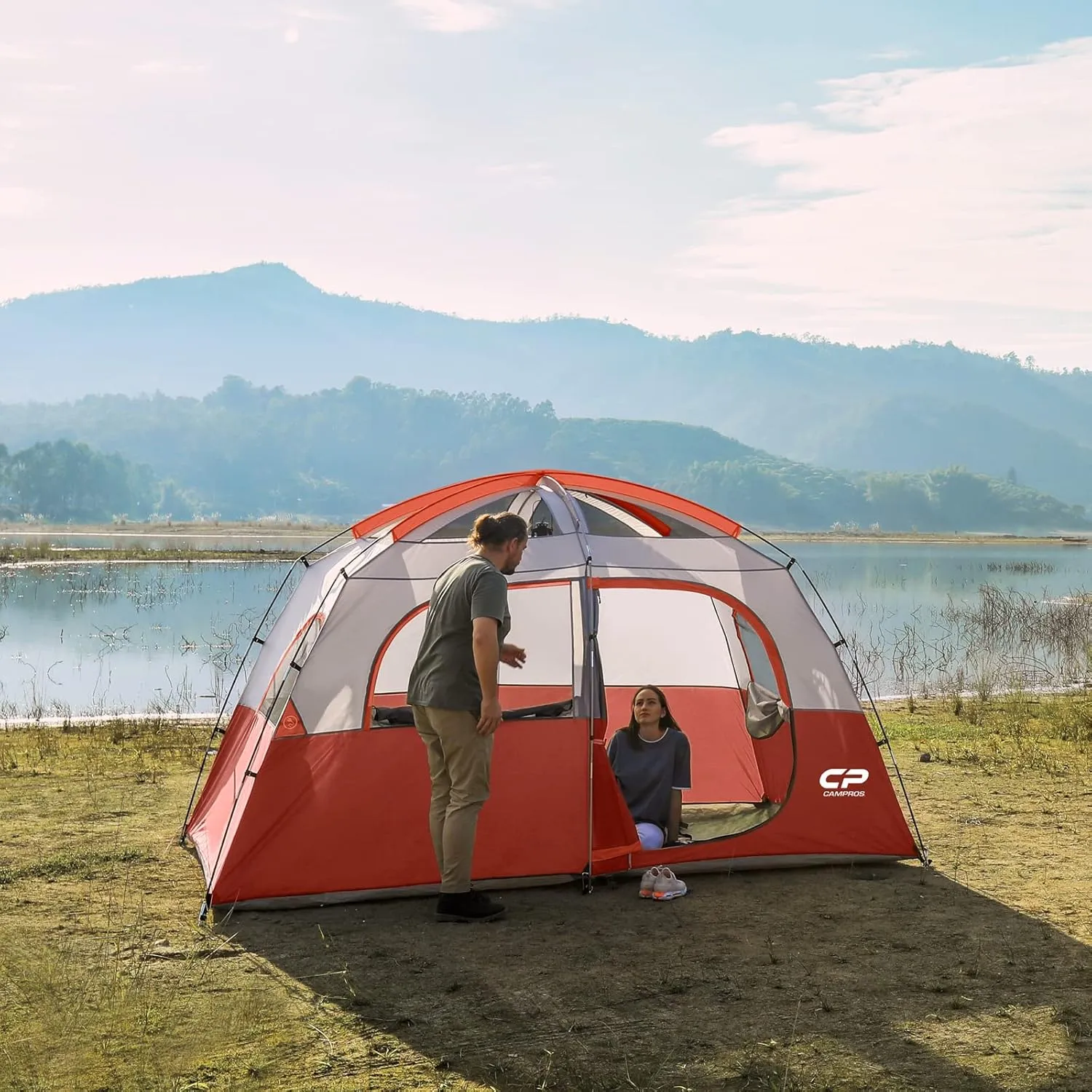 CAMPROS CP Tent 6/8 Person Camping Tents, Waterproof Windproof Family Tent with Top Rainfly, Large Mesh Windows, Double Layer, Easy Set Up, Portable with Carry Bag, for All Seasons
