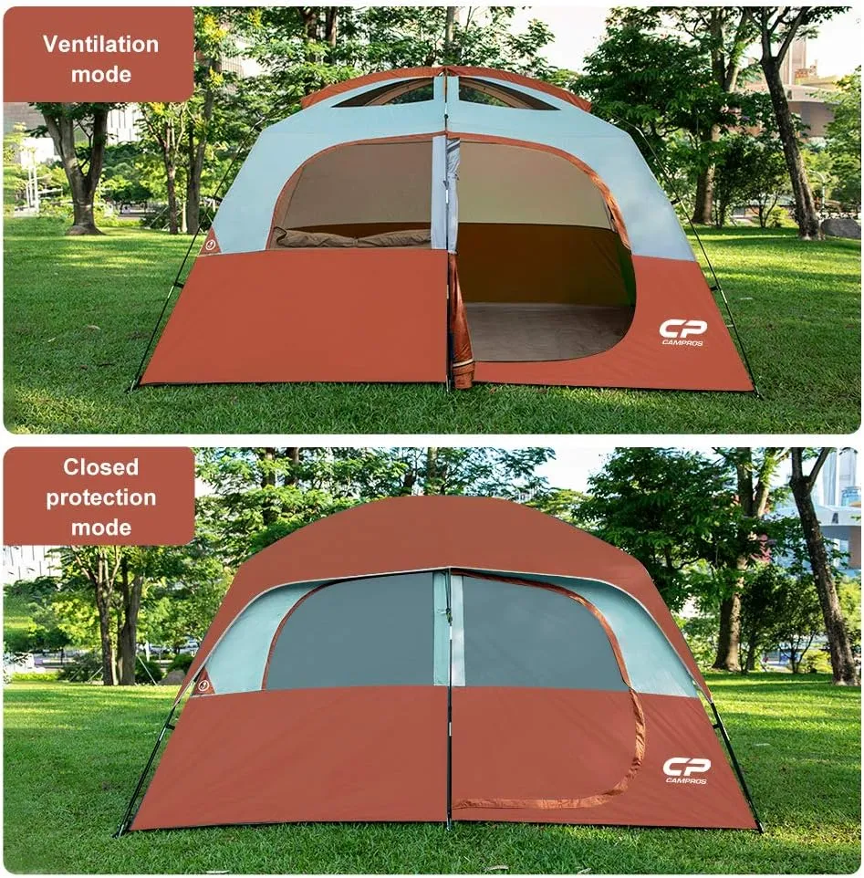 CAMPROS CP Tent 6/8 Person Camping Tents, Waterproof Windproof Family Tent with Top Rainfly, Large Mesh Windows, Double Layer, Easy Set Up, Portable with Carry Bag, for All Seasons