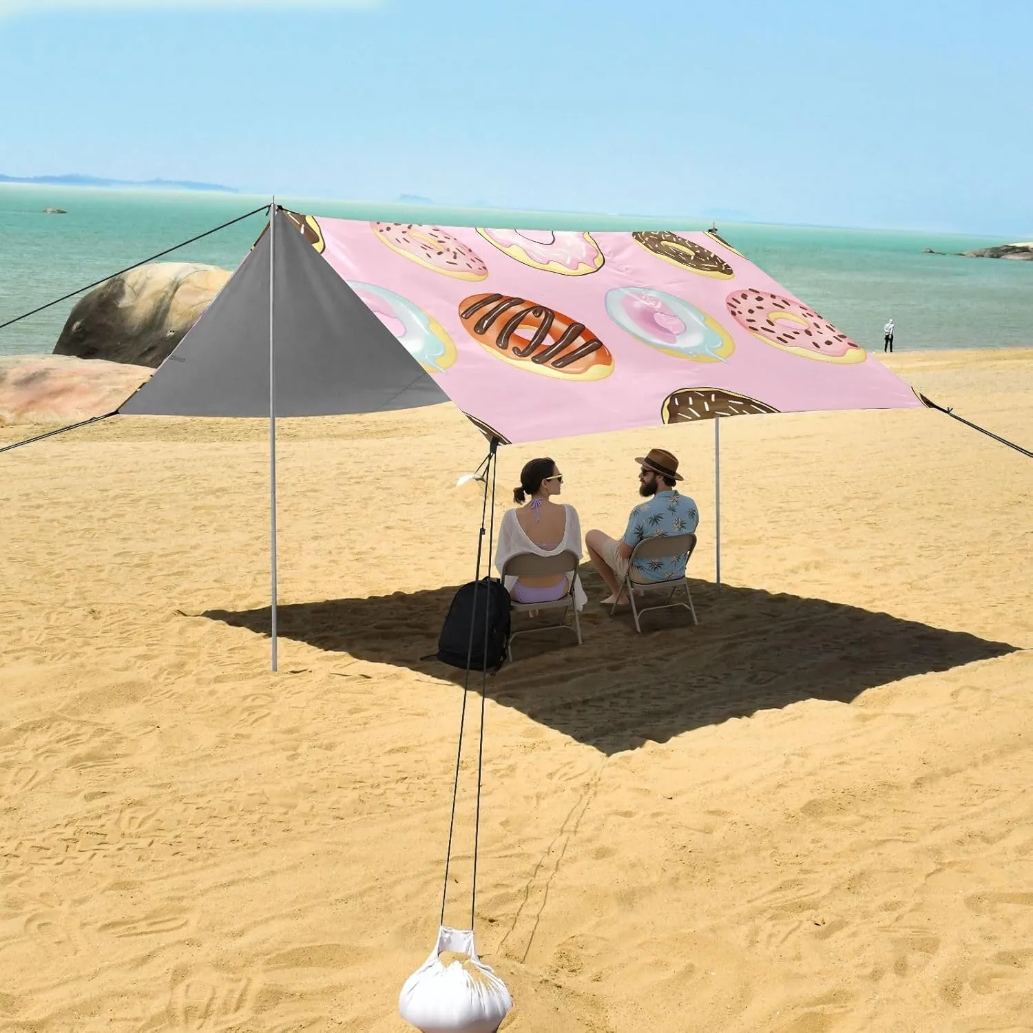 Canopy Beach Tent Colorful Donuts Pink Outdoor Sun Shade Patio 9.2 × 10.5 FT Large Sand Camping Sun Shelter Shelters with Poles Sand Anchor