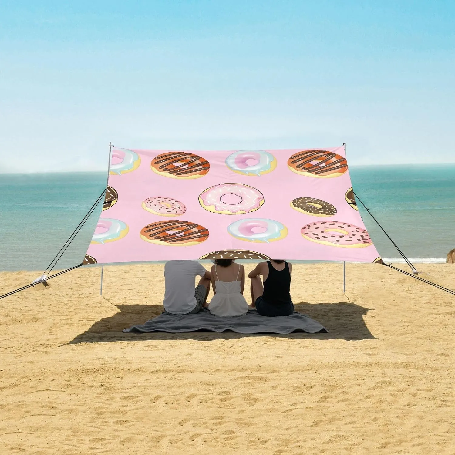 Canopy Beach Tent Colorful Donuts Pink Outdoor Sun Shade Patio 9.2 × 10.5 FT Large Sand Camping Sun Shelter Shelters with Poles Sand Anchor