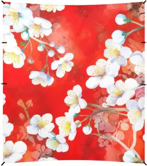 Canopy Tent Beach Outdoor Sun Shade Patio 9.2 × 10.5 FT White Cherry Blossom Flowers Red Camping Sun Shelter Yard Large Windproof with Poles Sand Anchor