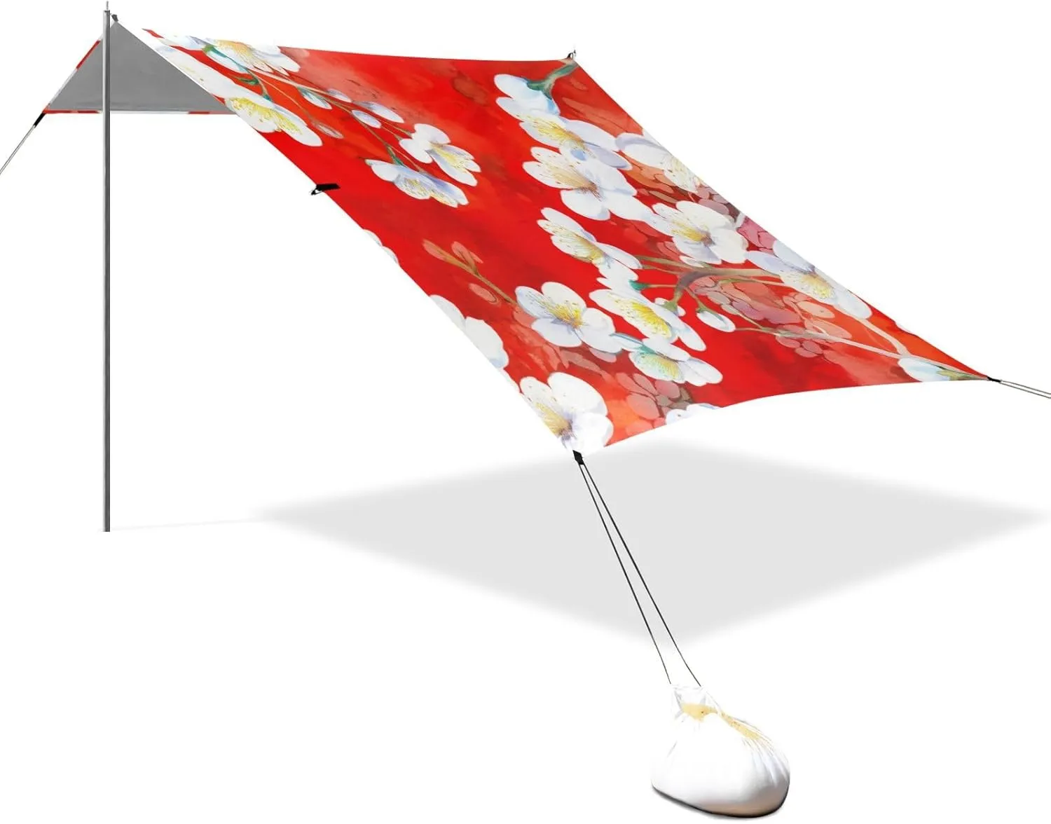 Canopy Tent Beach Outdoor Sun Shade Patio 9.2 × 10.5 FT White Cherry Blossom Flowers Red Camping Sun Shelter Yard Large Windproof with Poles Sand Anchor
