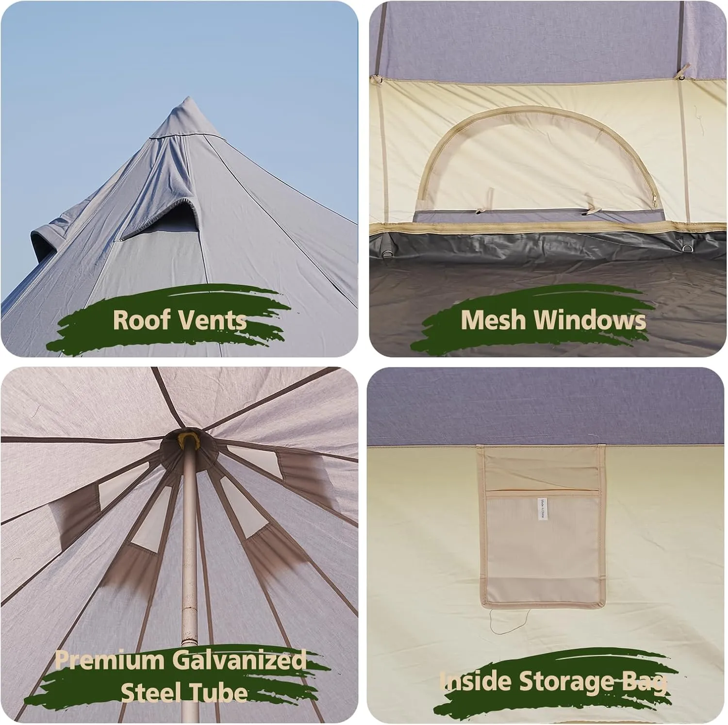 Canvas Tent Bell Tent,Yurt Tent with Stove Jack,4 Season Tent with Zipped Removable Floor,Family Camping Outdoor Hunting Party