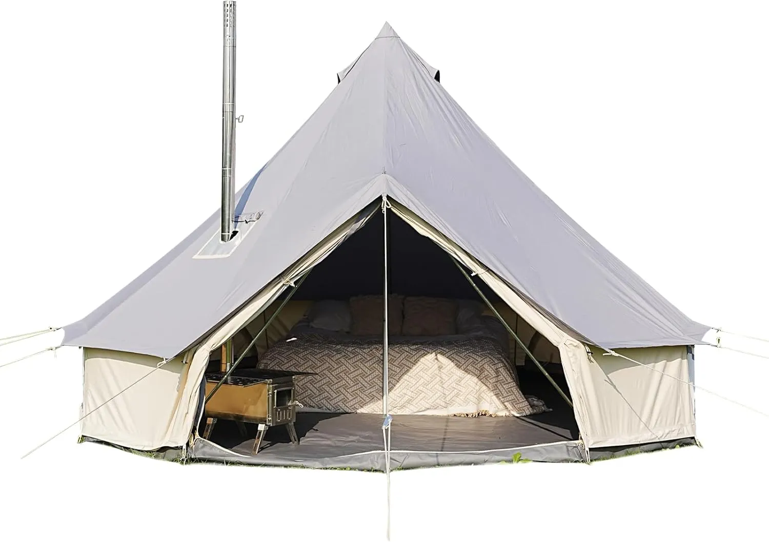 Canvas Tent Bell Tent,Yurt Tent with Stove Jack,4 Season Tent with Zipped Removable Floor,Family Camping Outdoor Hunting Party