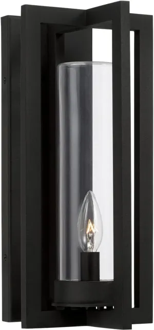 Capital Lighting 948211BK Kent Modern Vertical Line Clear Glass Cylinder Outdoor Wall Lantern, 1-Light 60 Watt, 15" H x 7" W, Black