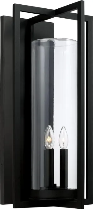 Capital Lighting 948231BK Kent Modern Vertical Line Clear Glass Cylinder Outdoor Wall Lantern, 3-Light 180 Total Watts, 25" H x 12" W, Black