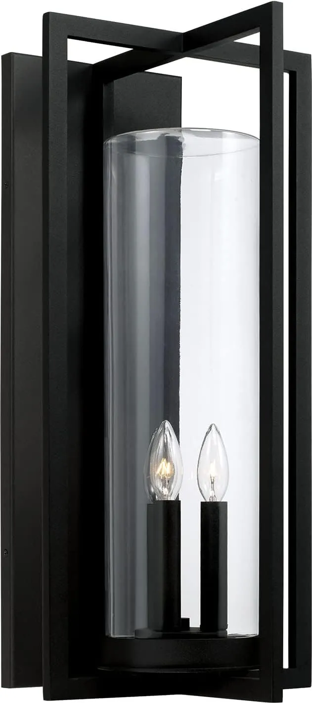 Capital Lighting 948231BK Kent Modern Vertical Line Clear Glass Cylinder Outdoor Wall Lantern, 3-Light 180 Total Watts, 25" H x 12" W, Black