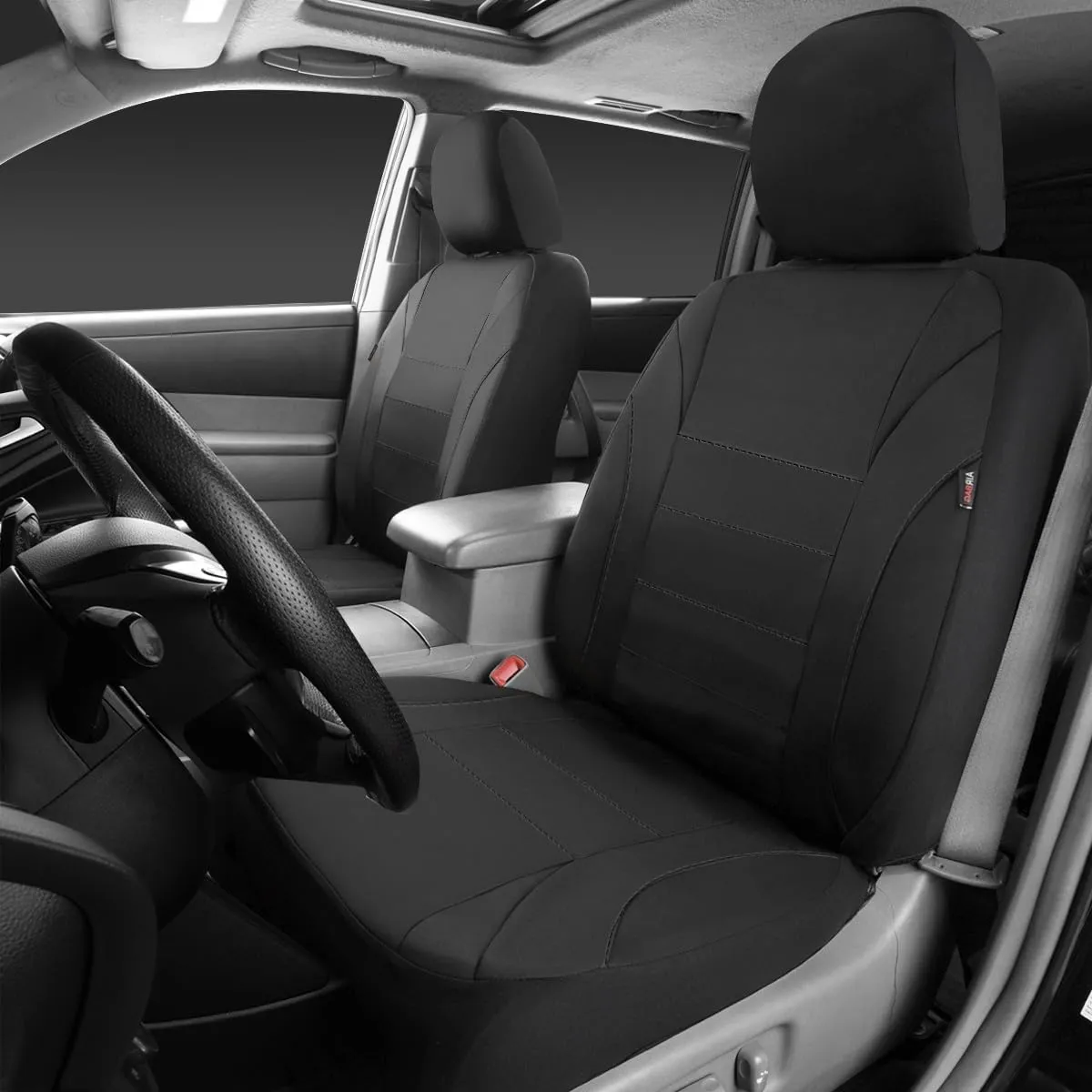 CAR PASS Neoprene EVA Waterproof car seat Covers Front Seats Only, Universal fit for SUV Vehicles Automotive with 5mm Composite EVA Inside,Airbag Compatible (Two Seats, Black and Black)