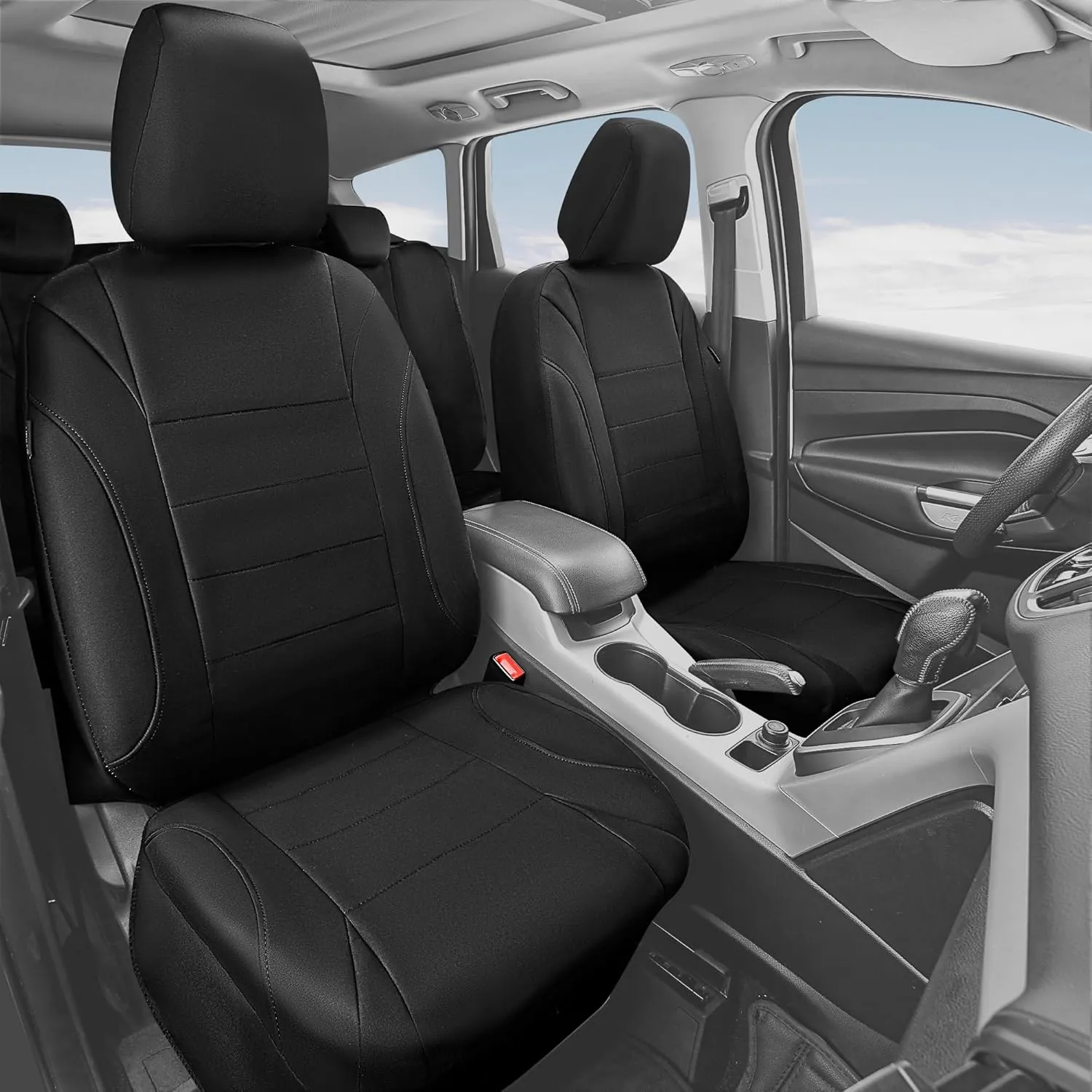 CAR PASS Neoprene EVA Waterproof car seat Covers Front Seats Only, Universal fit for SUV Vehicles Automotive with 5mm Composite EVA Inside,Airbag Compatible (Two Seats, Black and Black)