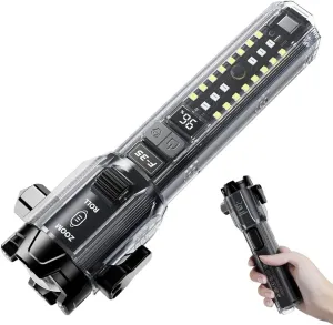 Car Safety Hammer Flashlight, Tactical Emergency Rescue Tool, LED High Lumens Rechargeable Solar Powered Escape Kit, Window Glass Breaker and Seatbelt Cutter, Self Defense Multi-Function Torch
