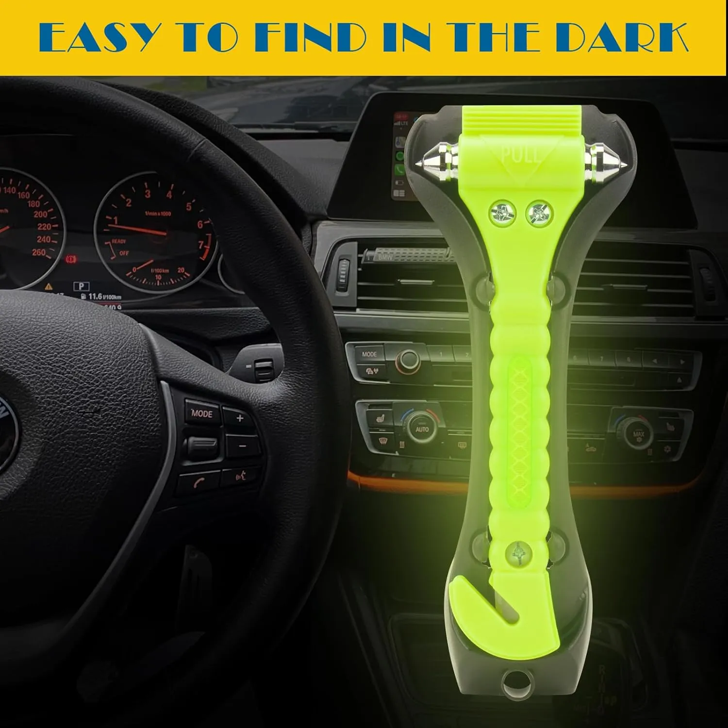 Car Safety Hammer Window Breaker, 2-in-1 Emergency Escape Tool with Seat Belt Cutter for Women, 8 Pack Fluorescent Green Safety Escape Hammer for Car, Family