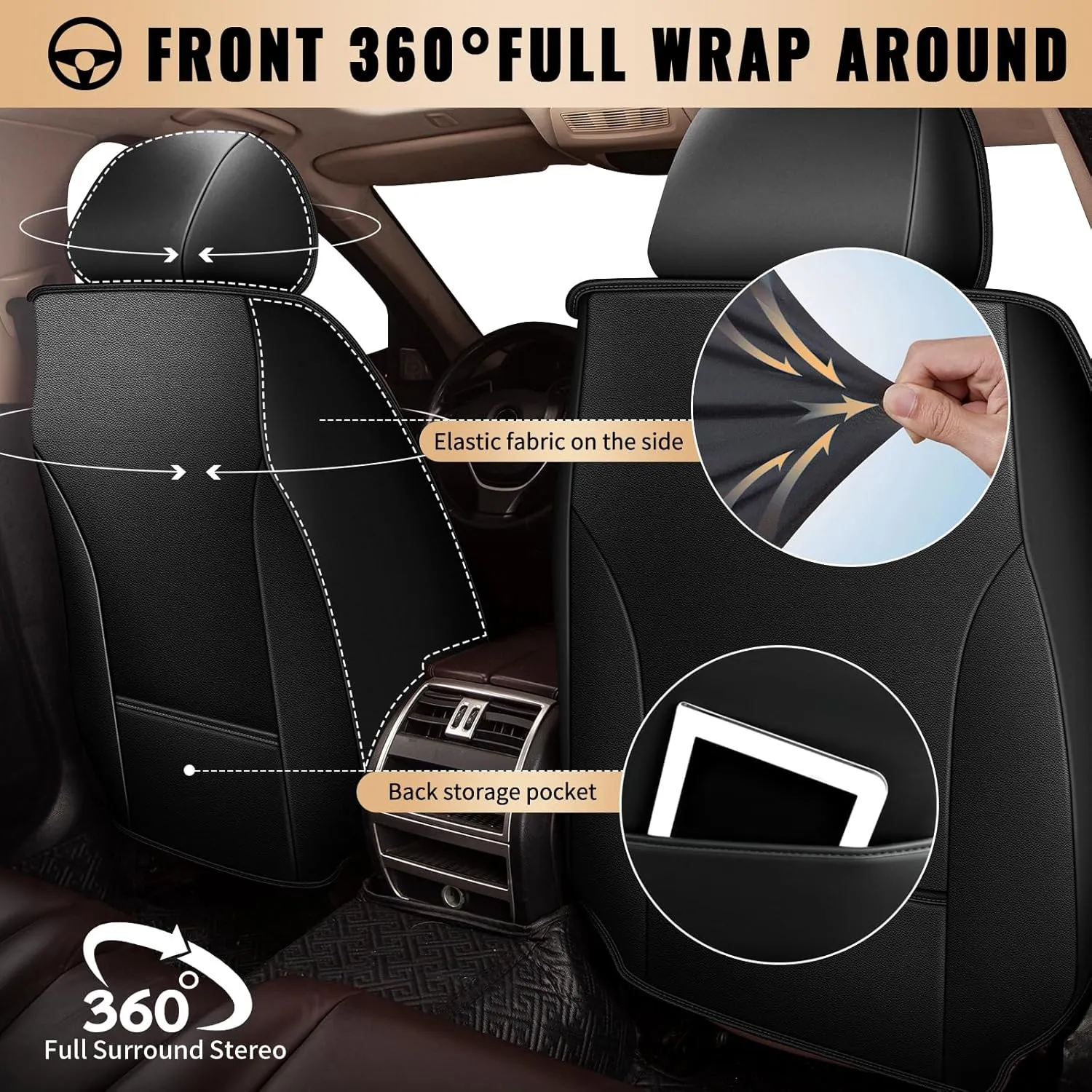 Car Seat Covers Fit for Hyundai Kona 2018-2025: Full Set 5 Seats Faux Leather Seat Cover Waterproof Seat Protectors Automotive Seat Cushion(Black)-2 Rows 5 Seats
