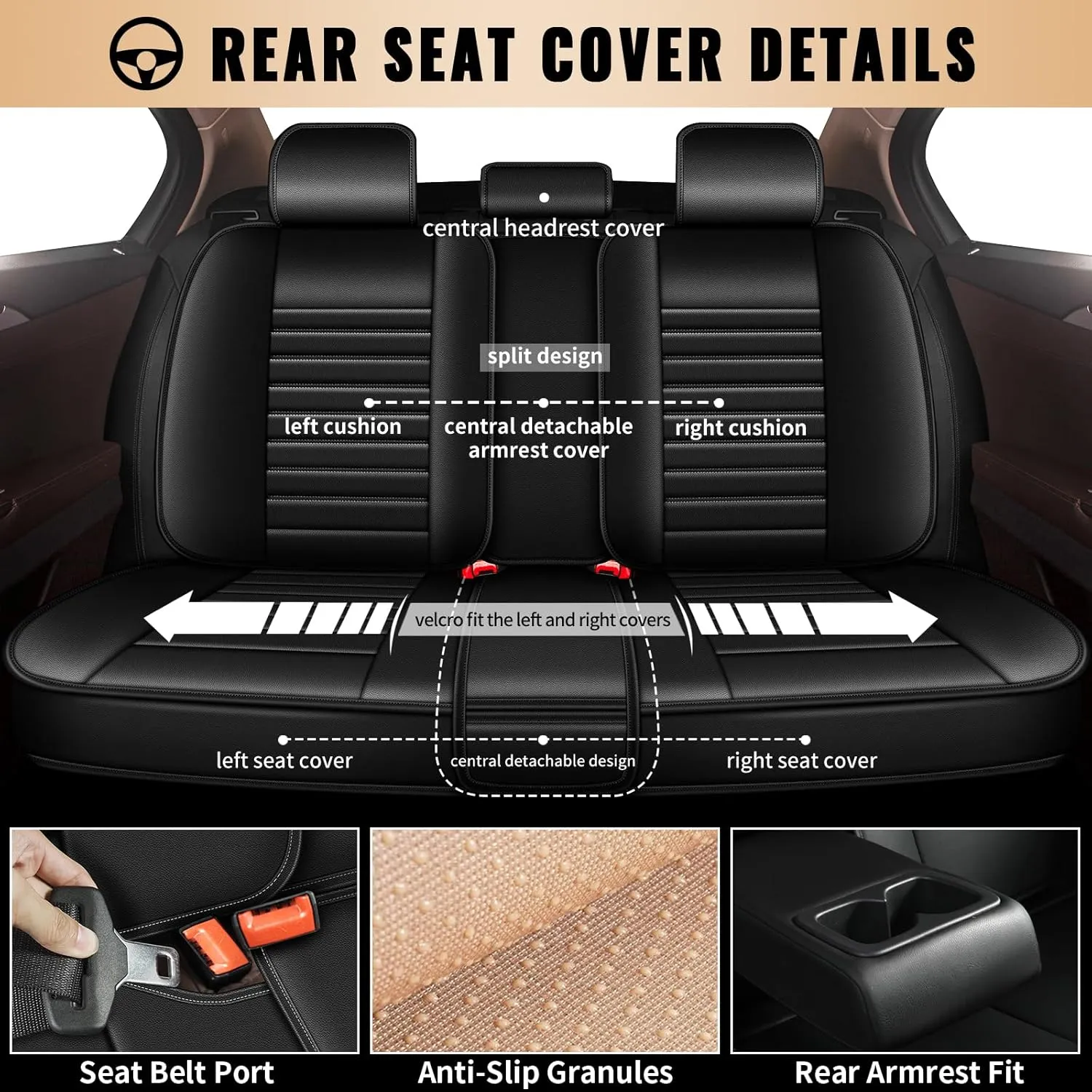 Car Seat Covers Fit for Hyundai Kona 2018-2025: Full Set 5 Seats Faux Leather Seat Cover Waterproof Seat Protectors Automotive Seat Cushion(Black)-2 Rows 5 Seats