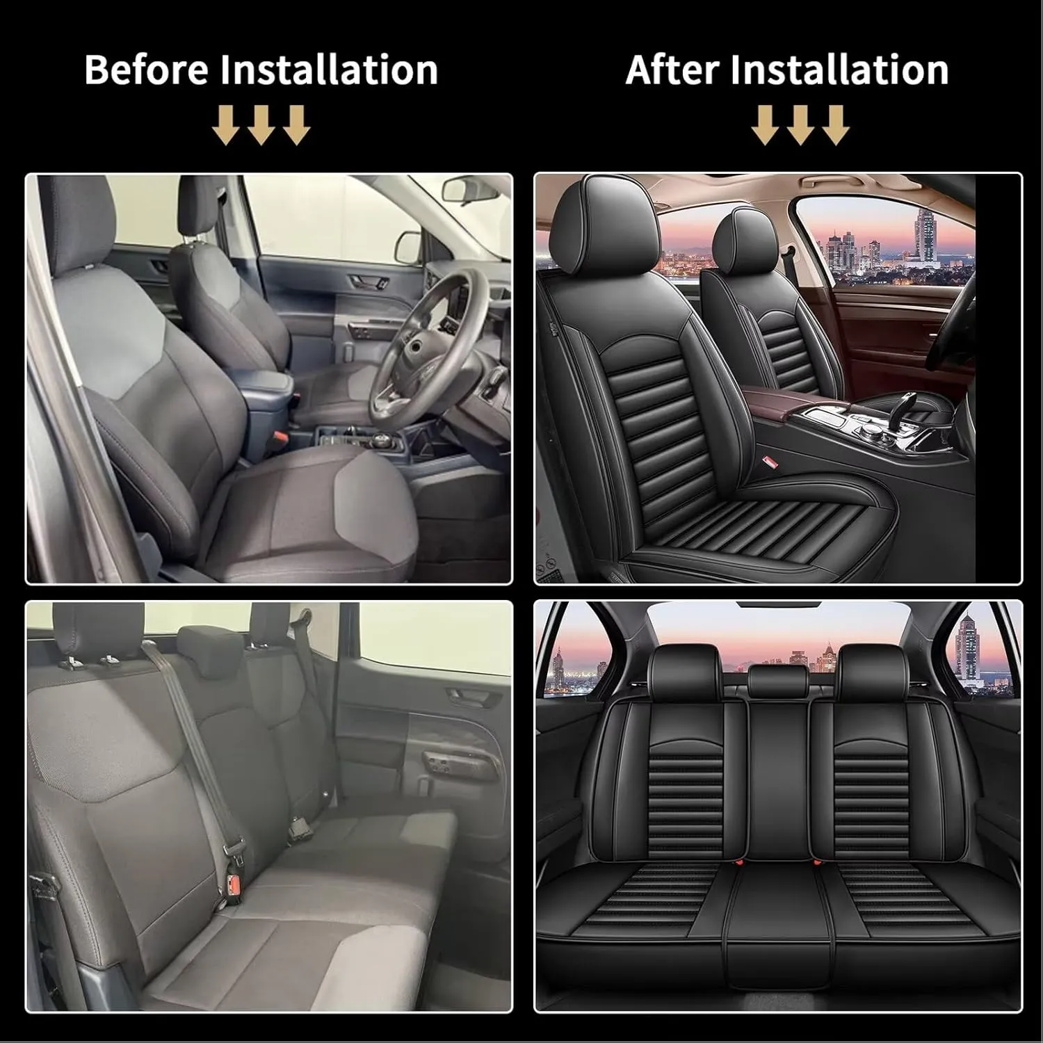 Car Seat Covers Fit for Hyundai Santa Cruz 2022 2023 2024 2025 Faux Full Set of Seat Cover Airbag Compatible Waterproof Seat Cushion(2 Rows 5 Seats)-Black