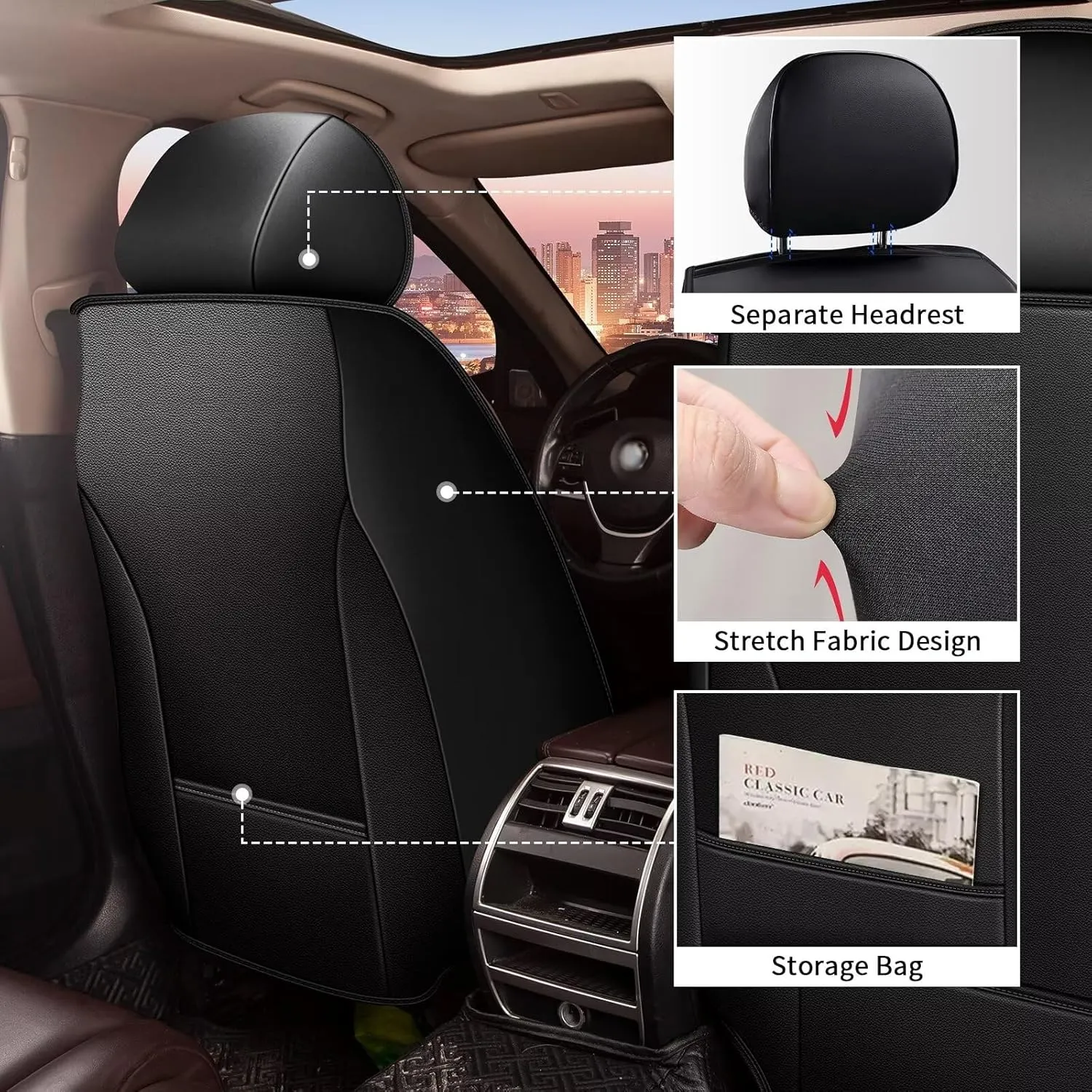 Car Seat Covers Fit for Hyundai Santa Cruz 2022 2023 2024 2025 Faux Full Set of Seat Cover Airbag Compatible Waterproof Seat Cushion(2 Rows 5 Seats)-Black