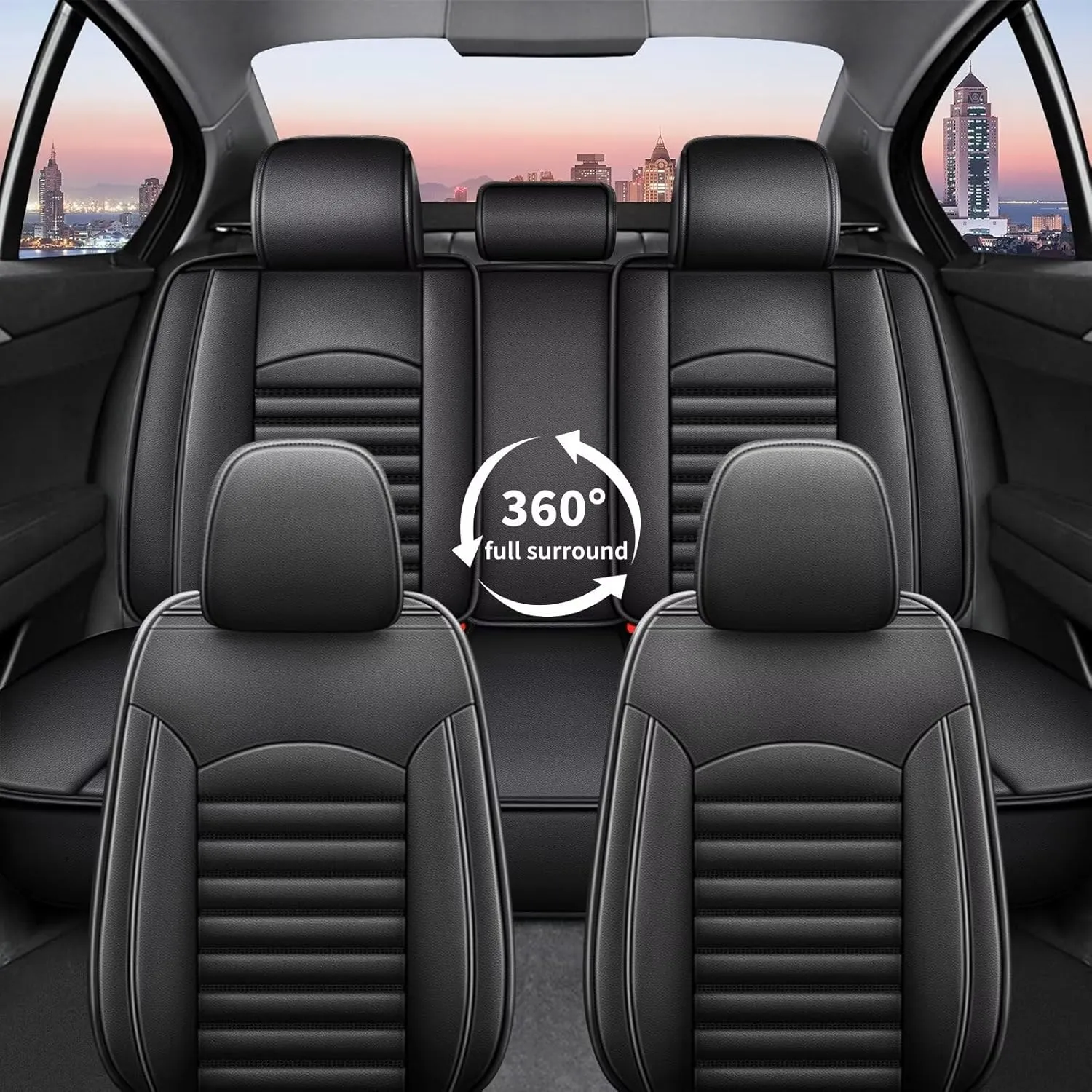 Car Seat Covers Fit for Hyundai Santa Cruz 2022 2023 2024 2025 Faux Full Set of Seat Cover Airbag Compatible Waterproof Seat Cushion(2 Rows 5 Seats)-Black