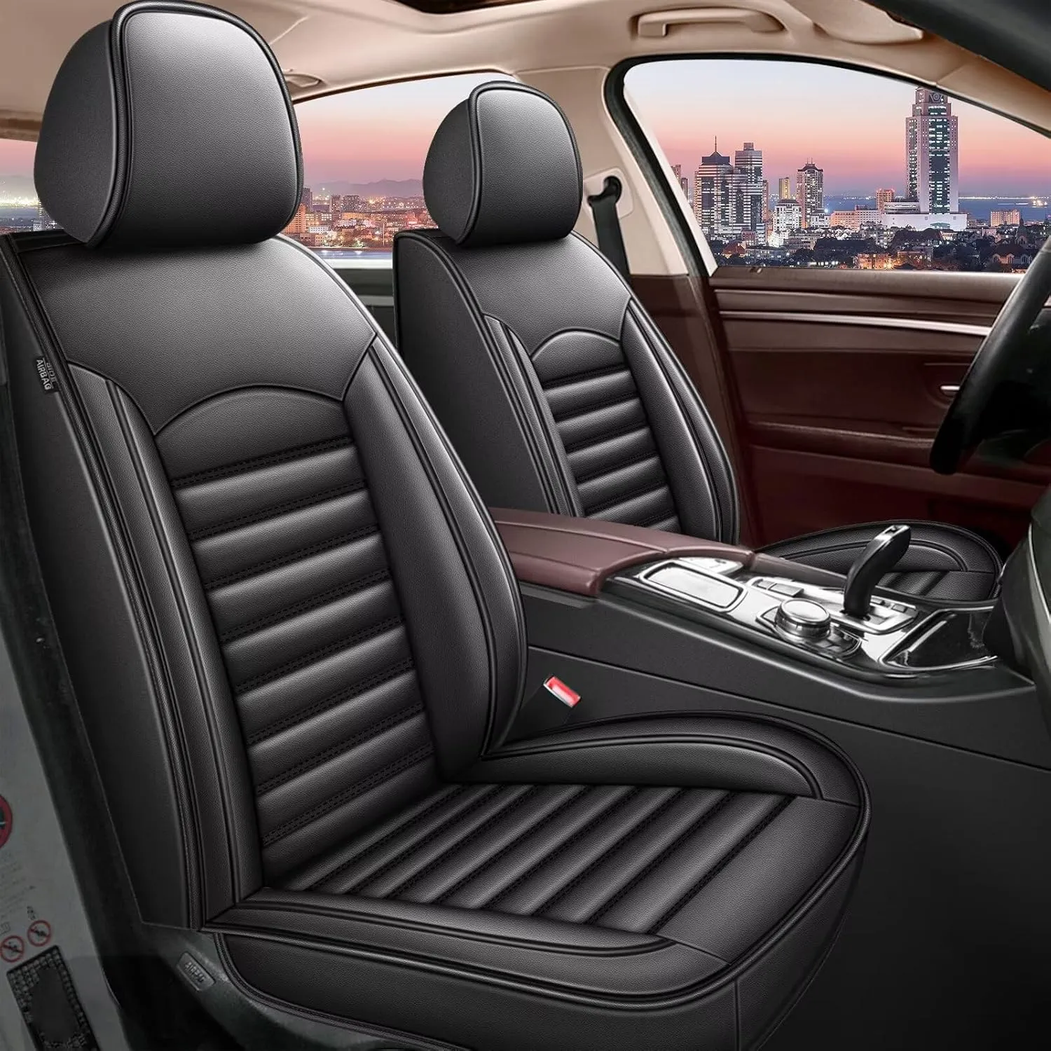 Car Seat Covers Fit for Hyundai Santa Cruz 2022 2023 2024 2025 Faux Full Set of Seat Cover Airbag Compatible Waterproof Seat Cushion(2 Rows 5 Seats)-Black