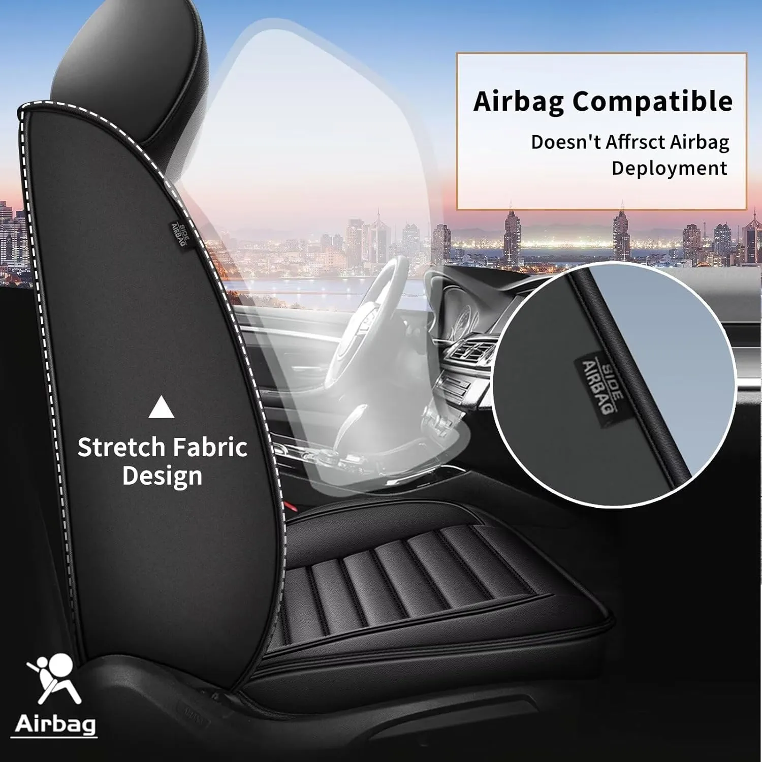 Car Seat Covers Fit for Hyundai Santa Cruz 2022 2023 2024 2025 Faux Full Set of Seat Cover Airbag Compatible Waterproof Seat Cushion(2 Rows 5 Seats)-Black