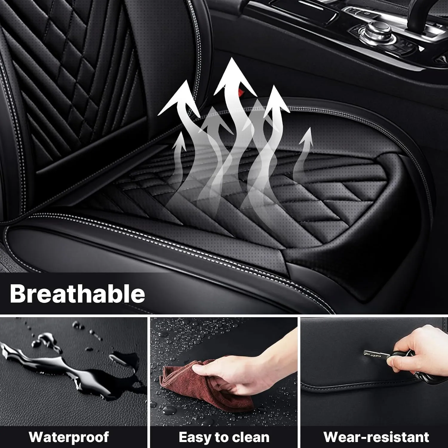 Car Seat Covers Fit for Lexus is 250 2006-2015,Waterproof Wear-Resistant Premium Leather Seat Covers Breathable Seat Protector Coverage Automotive Seats Cushions (Front,Black)