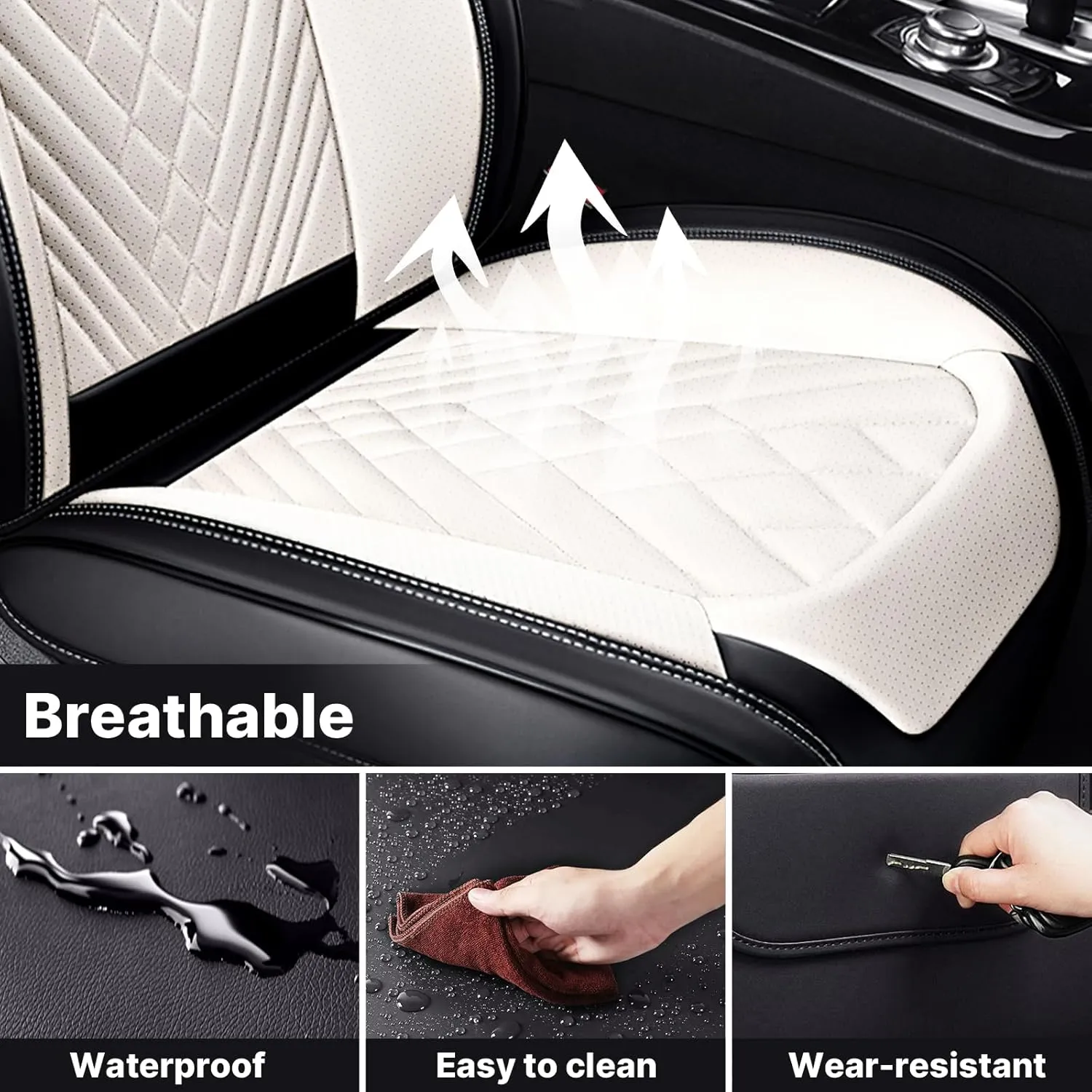 Car Seat Covers Fit for Lexus is 250 2006-2015,Waterproof Wear-Resistant Premium Leather Seat Covers Breathable Seat Protector Coverage Automotive Seats Cushions (Front,Creamy White)
