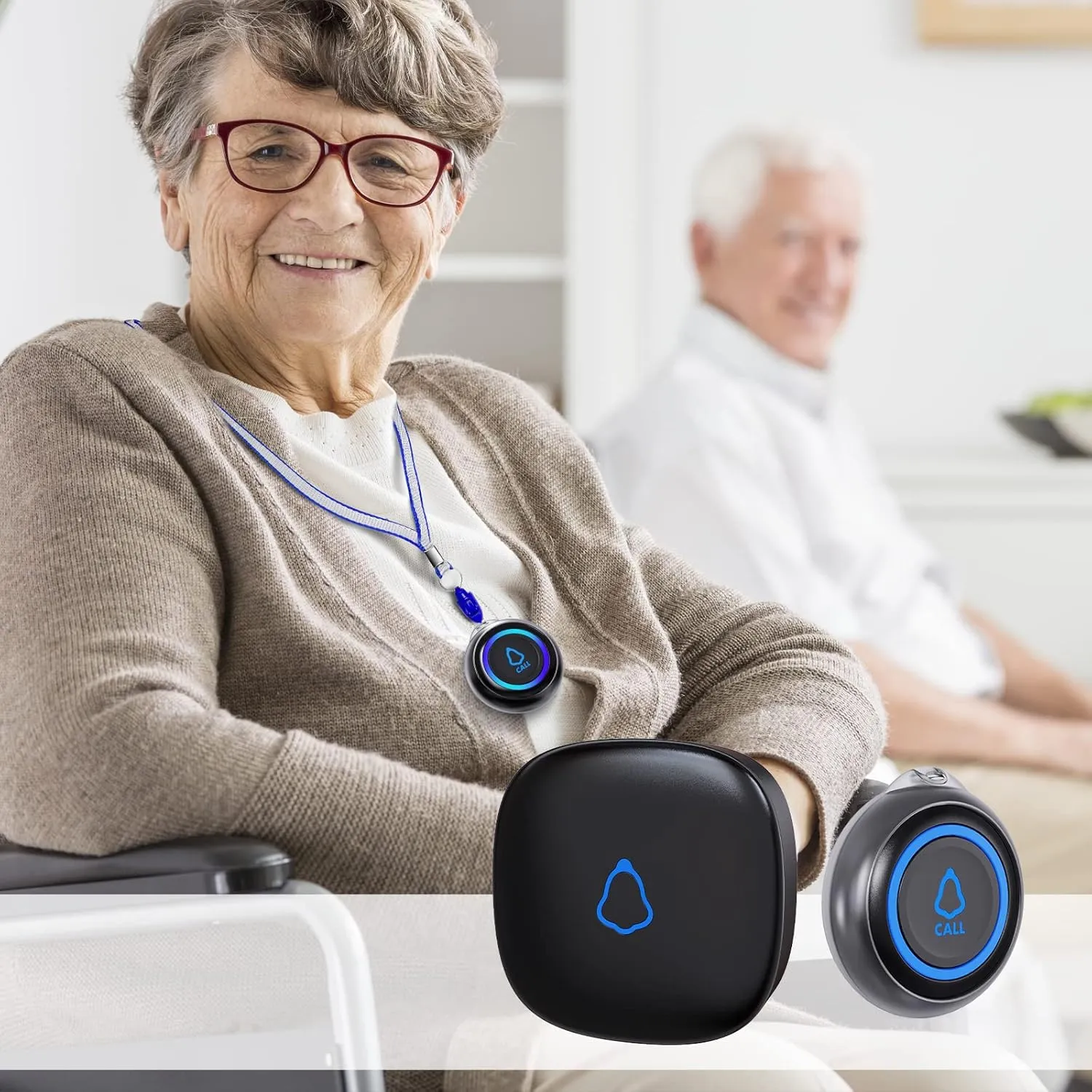 Caregiver Pager, Wireless Call Button for Seniors/Elderly at Home, 1 SOS Button   1 Receiver Medical Life Alert System, Emergency Panic Call Bell, Help Alarm for Nurse Calling & Patient Assistance