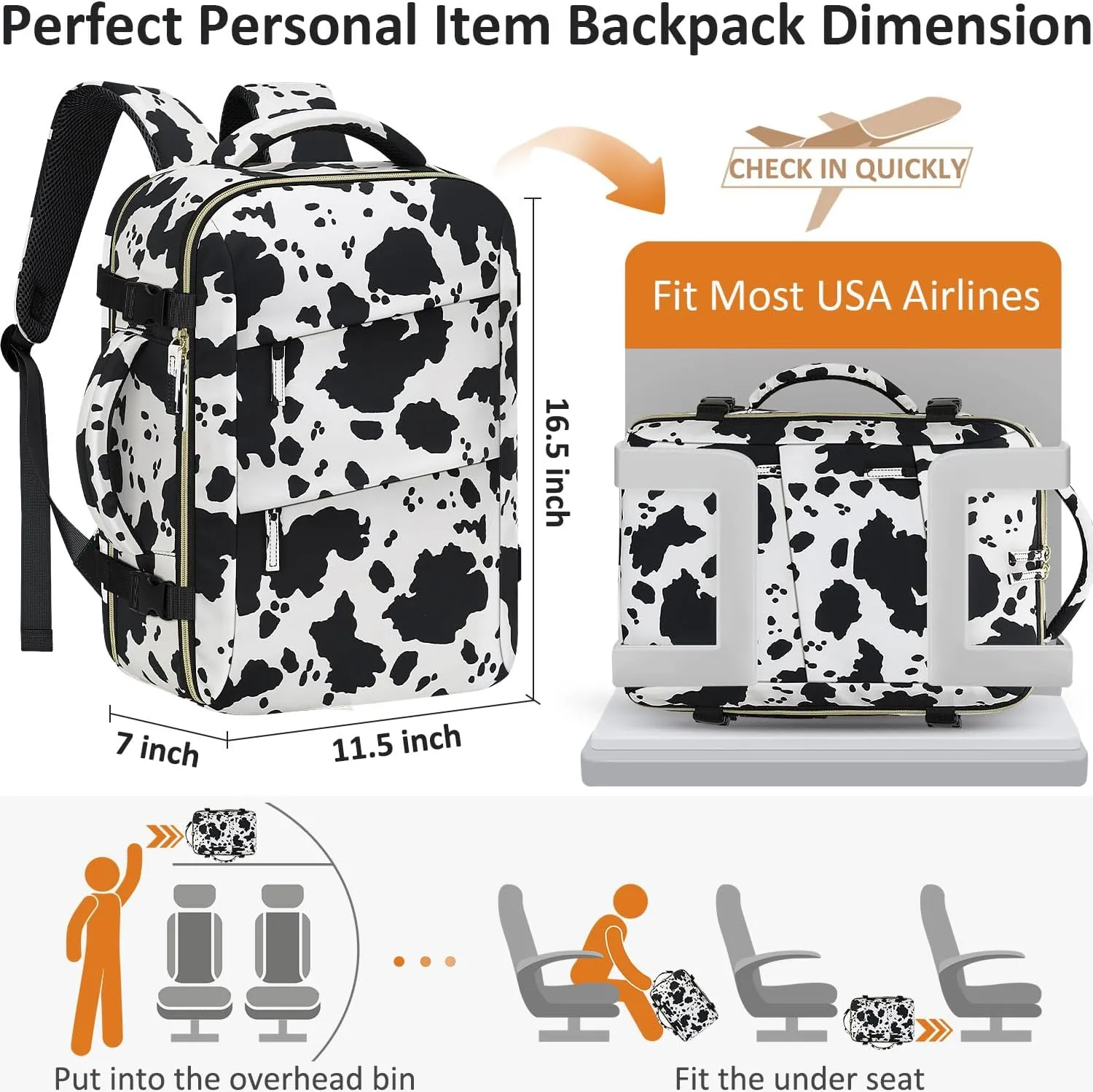 Carry on Backpack for Women TSA Approved 15.6 Inch Travel Laptop Backpack for Women Travel Essentials Womens Travel Backpack Cow Print