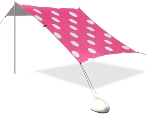 Cartoon Dot Hot Pink Designed UPF50 Foldable Beach Canopy Lightweight Large Sun Shade with Sturdy Poles, Sandbags and Shovel for Camping Trips, Fishing, Backyard Fun or Picnics techo para