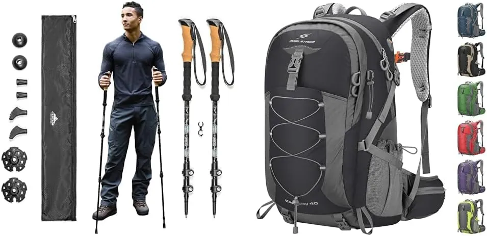 Cascade Mountain Tech Trekking Poles and Maelstrom 40L Hiking Backpack with Rain Cover