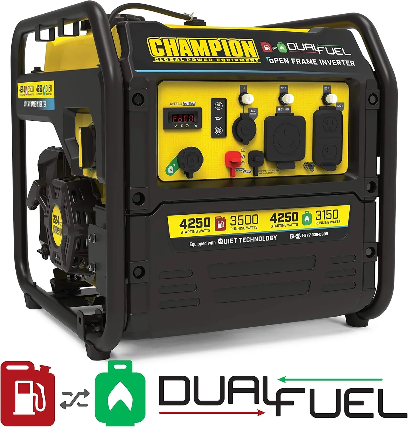 Champion Power Equipment 4250-Watt Dual Fuel RV Ready Portable Open Frame Inverter Generator with Quiet Technology