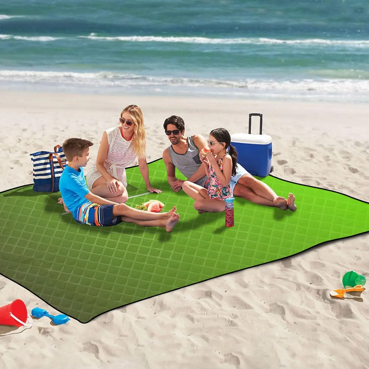 CHIFIGNO Army Green Gradient Cute Picnic Blanket Mat Foldable Beach Blanket Waterproof Sandproof Outdoor Camping Grass Mat 80" x 60"