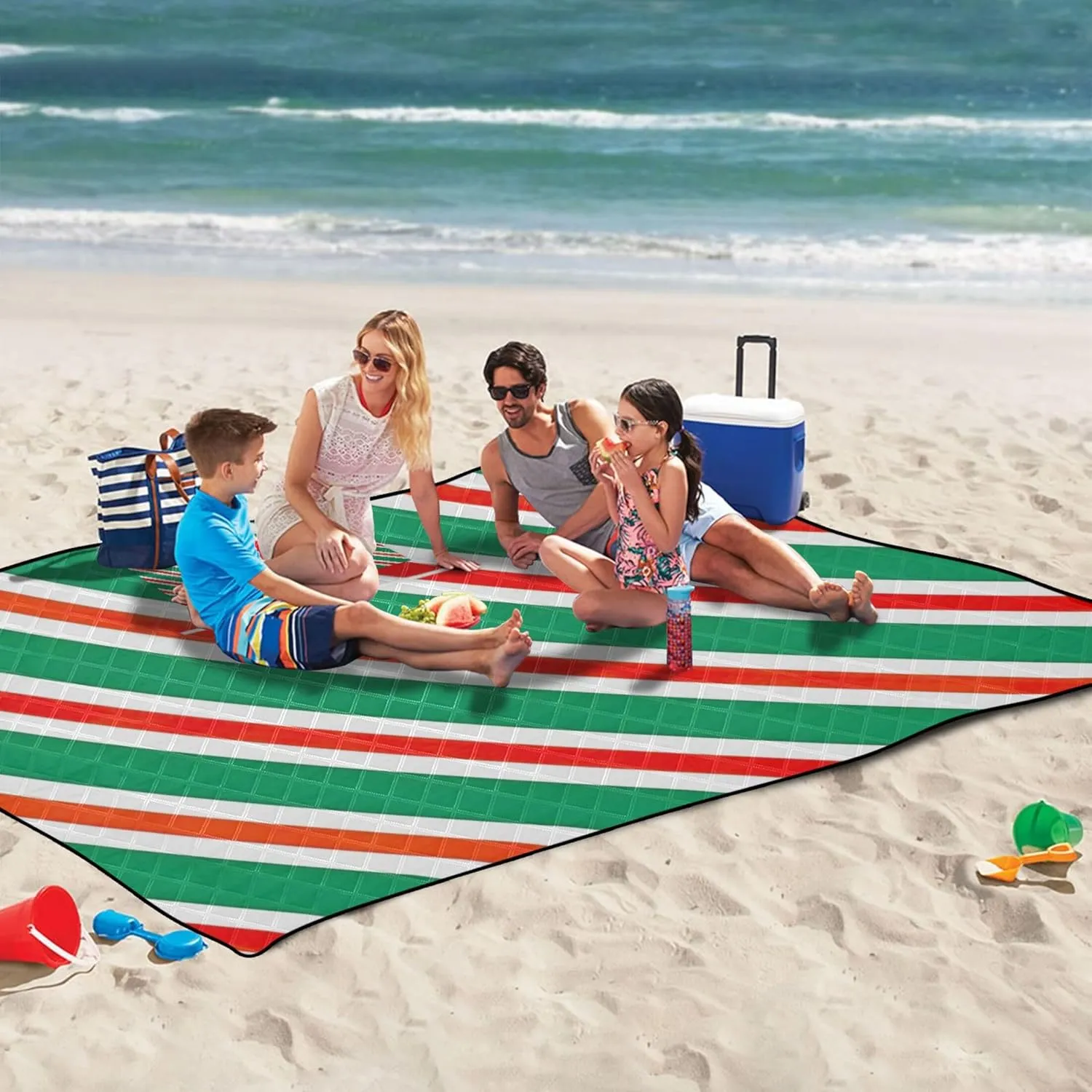 CHIFIGNO Christmas Red Green Diagonal Sand Blankets for Beach Sandproof Grass Blankets for Outdoors Cute Picnic Blanket Mat Foldable 80" x 60"