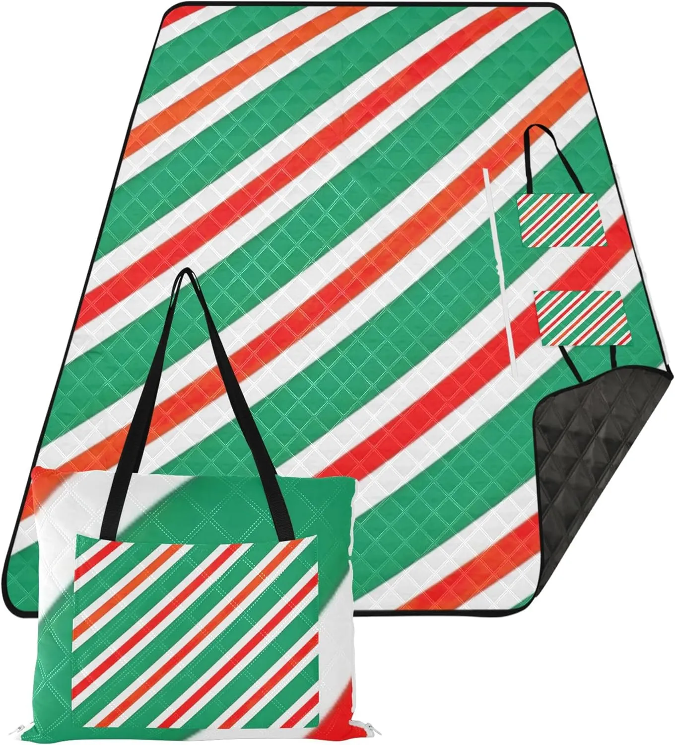 CHIFIGNO Christmas Red Green Diagonal Sand Blankets for Beach Sandproof Grass Blankets for Outdoors Cute Picnic Blanket Mat Foldable 80" x 60"