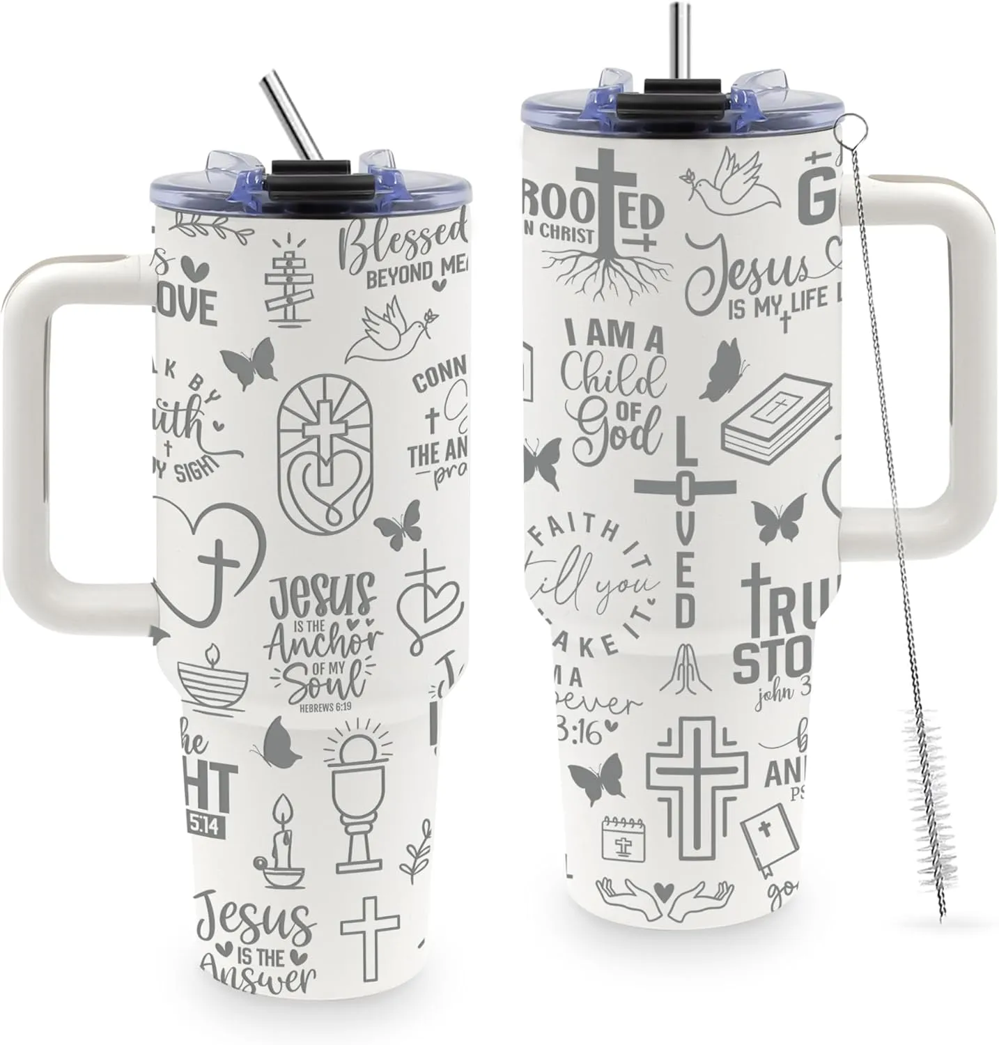 Christian 40oz Tumbler with Handle, Bible Emergency Tumber, Gifts for Christian Women, Motivational Coffee Tumbler, Gift Ideas for Christian Women, Friend, Coworkers