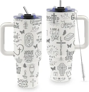 Christian 40oz Tumbler with Handle, Bible Emergency Tumber, Gifts for Christian Women, Motivational Coffee Tumbler, Gift Ideas for Christian Women, Friend, Coworkers