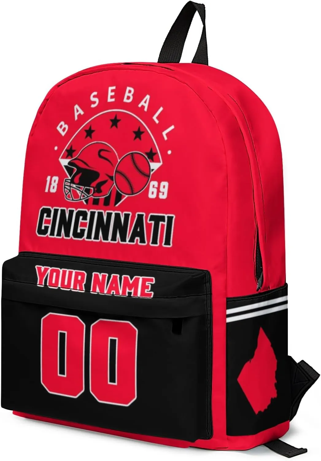 Cincinnati Backpack Custom Name Number Travel Laptop Work Shoulder Bag Personalized Daypack Fans Gift for Men Women Boy Girl