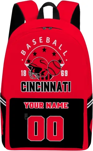 Cincinnati Backpack Custom Name Number Travel Laptop Work Shoulder Bag Personalized Daypack Fans Gift for Men Women Boy Girl