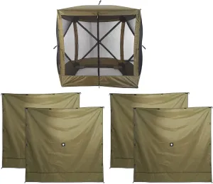 CLAM Quick Set Traveler, 6 x 6 Foot Portable Pop Up Outdoor Camping Gazebo Screen Tent, Canopy Shelter with Carry Bag and Wind Panels (4 Pack), Green