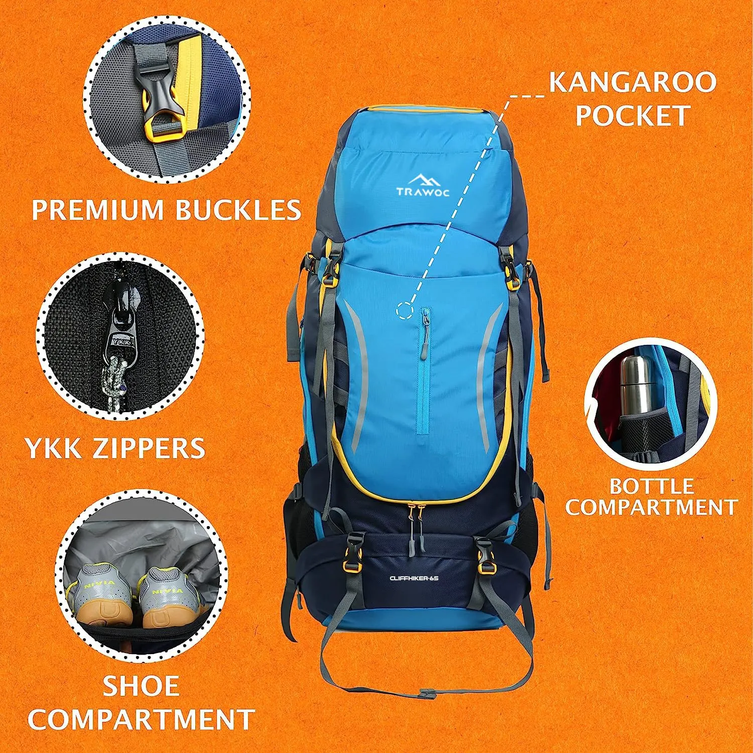 CLIFFHIKER-65 Rucksack - Skyblue